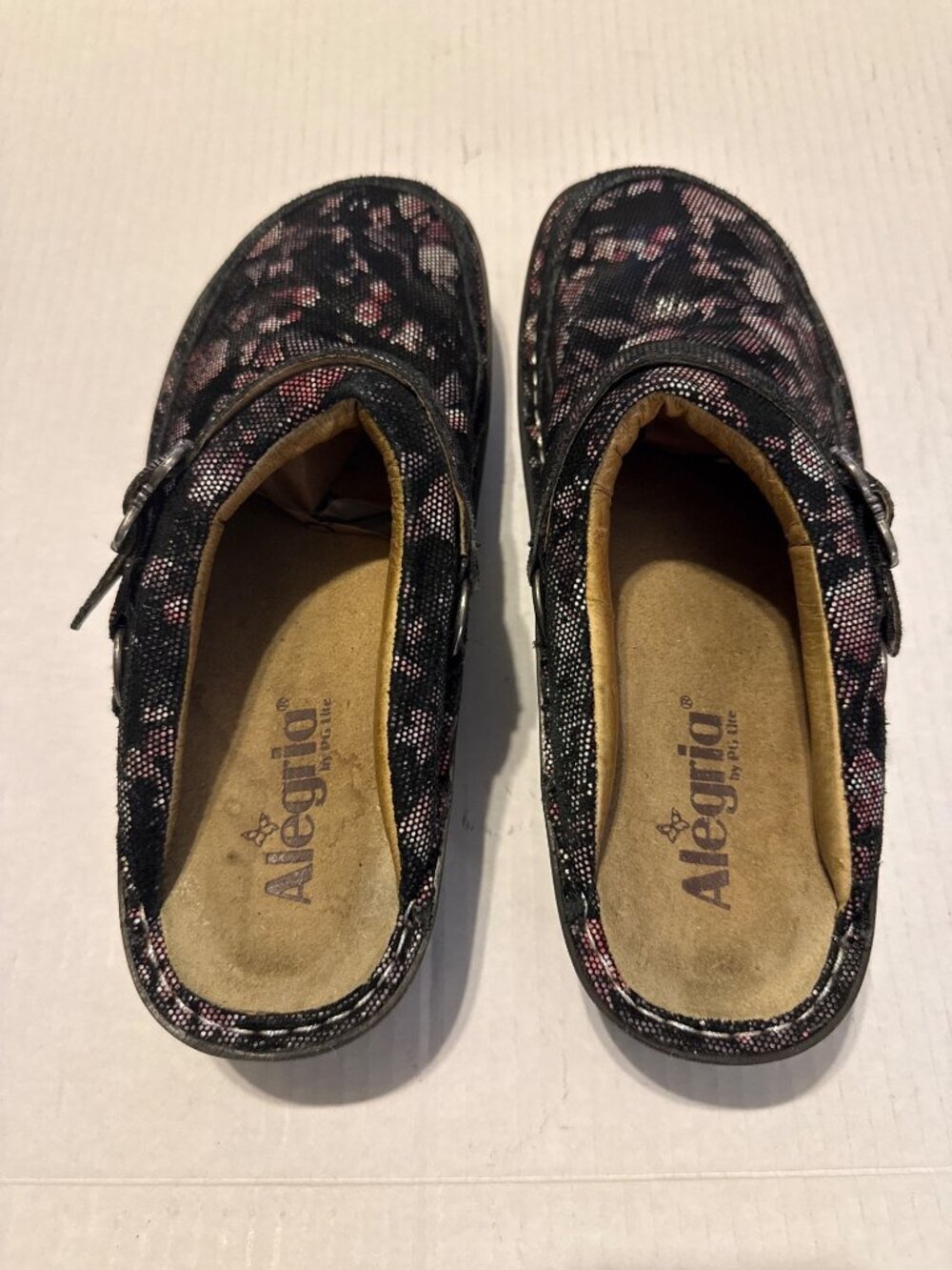 Alegria Seville Dame Genuine Leather Floral Pattern SEV-579 Black Pink Clog 39